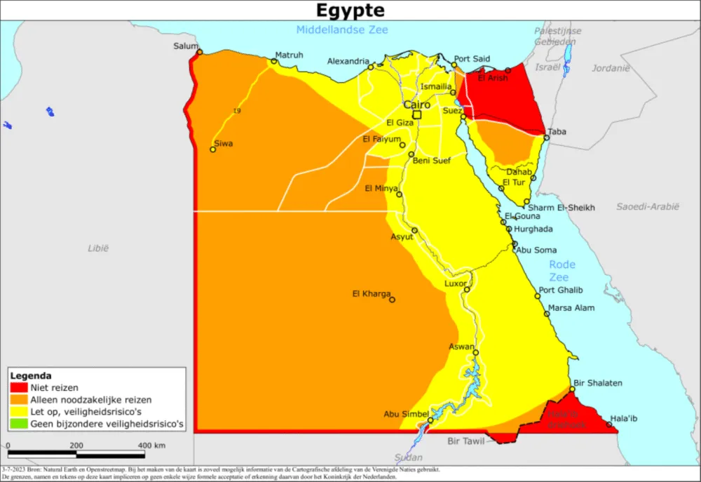 Reisadvies kaart Egypte