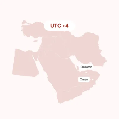 Kaart met het tijdsverschil van Dubai in vergelijking met Nederland