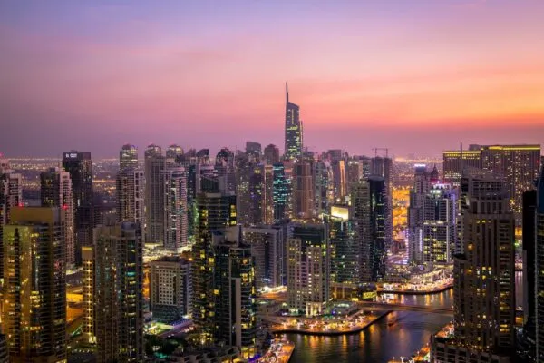 Dubai tijdens zonsondergang