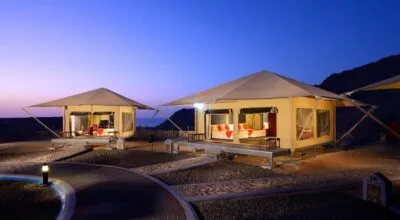 Het schildpadden reservaat van Ras al-Jinz met twee tenten