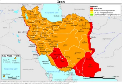 Kaart van het reisadvies van Iran