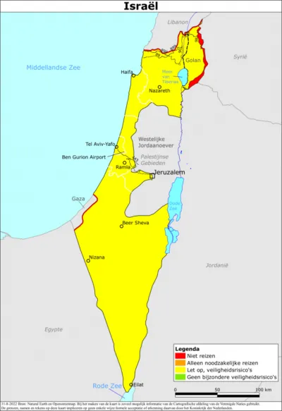 Reisadvies kaart van Israël