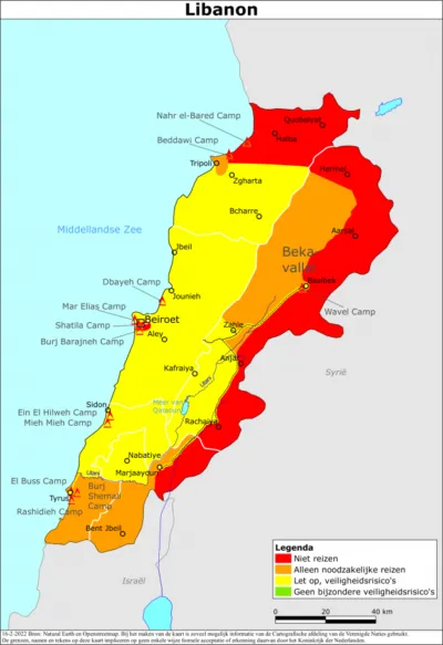 De reisadvieskaart van Libanon
